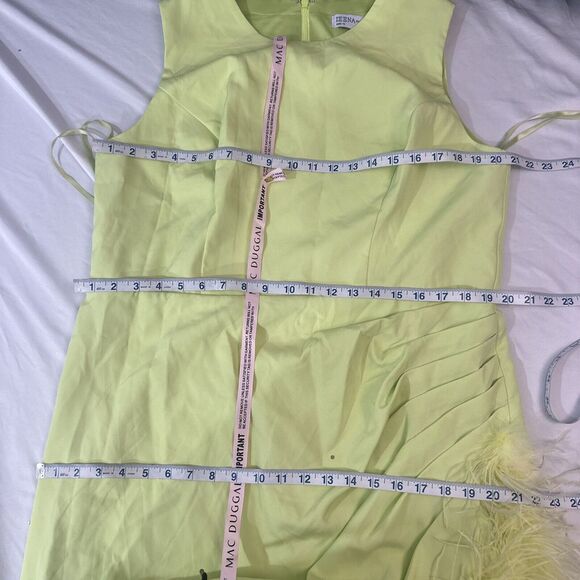 NWD IEENA Mac Duggal [ 16 ] 111626 Feather Sleeveless Faux Wrap Dress Lime Green - Picture 4 of 16